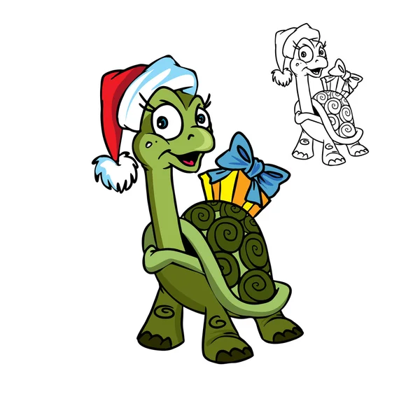 Weihnachten Schildkröte mit dem Geschenk — Stockvektor